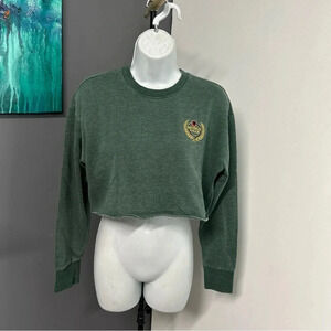 BEVERLY HILLS CALIFORNIA Women’s XS Sweatshirt Green Cropped‎ Logo Grunge Emo